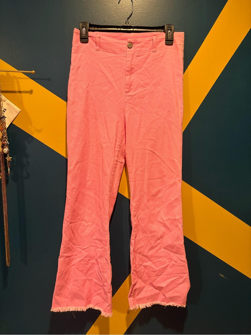 La Miel Bubble Gum Pink Wide Leg Raw Hem Ankle Pants EUC